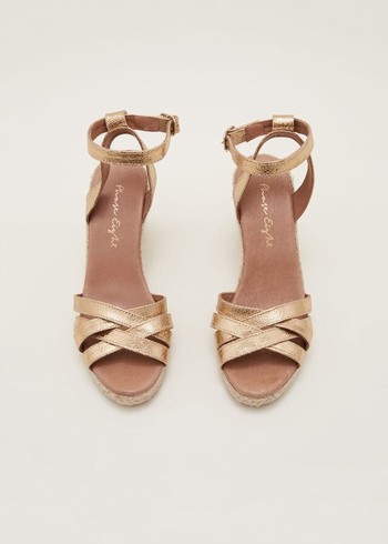 Phase Eight Leather Strappy Espadrille Heels Gold Australia | LV8912450